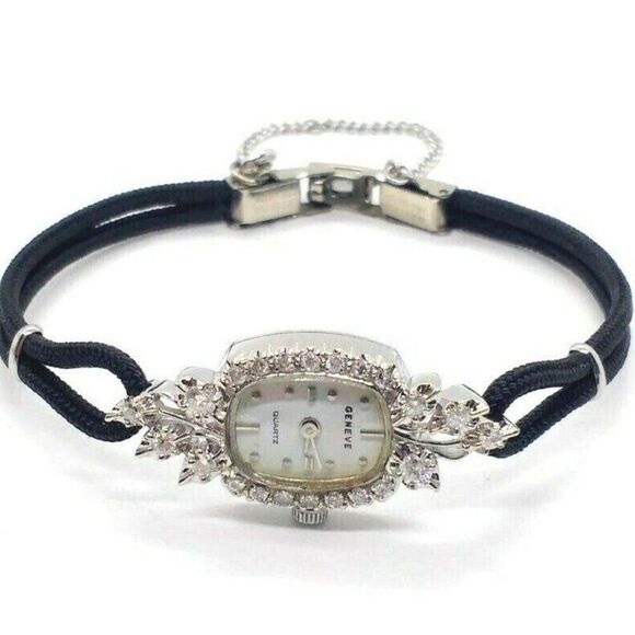 Vintage 14K White Gold Diamond Geneve Quartz Women's Watch - Picture 1 of 6